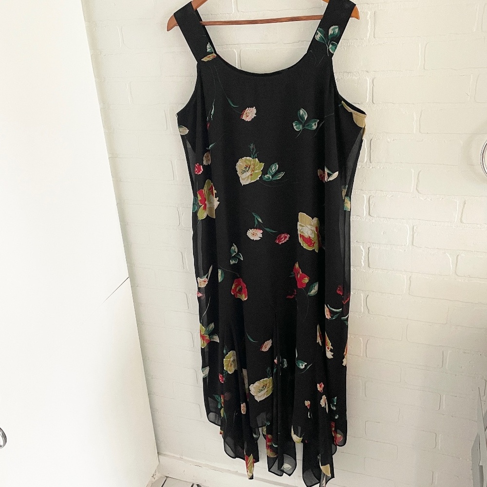 Vintage Black Floral Maxi Dress with Red and Yellow Blooms - Picture 2 of 10